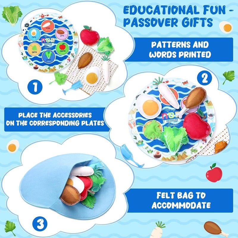 Shappy 9 Pcs Passover Play Seder Set Soft Deluxe Seder Plate Pesach Dinner Food Props Educational Fun Passover Gifts Jewish Set for Friends Family Jewish Holiday Party Supplies - Image 3